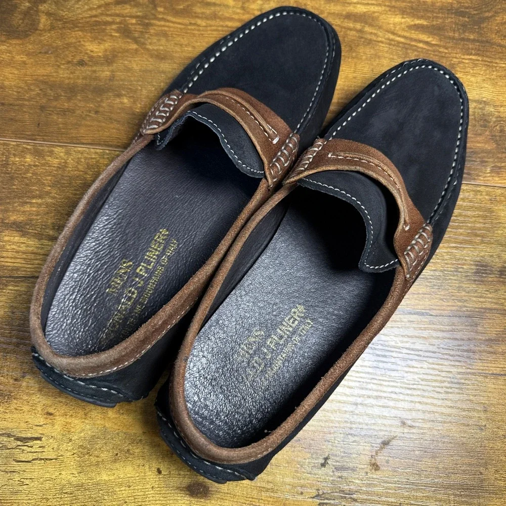 Donald J Pliner Vergil-Mama-M Navy Brown Suede Loafers Mens 8.5